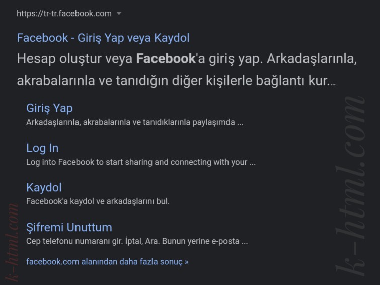Türkiye'de facebook arama sonucu